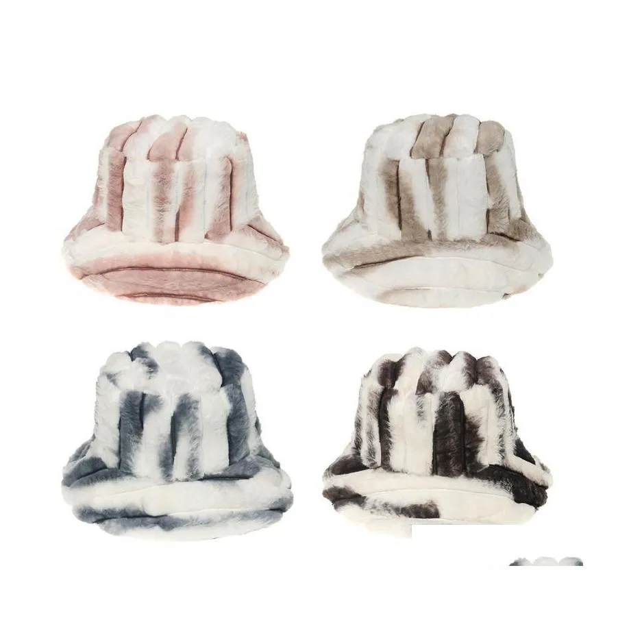 Wide Brim Hats Bucket M7Dd Faux Fur Plush Striped Fisherman Literature And Art Wild Basin Hat Drop Delivery Fashion Accessories Sc Dhdax