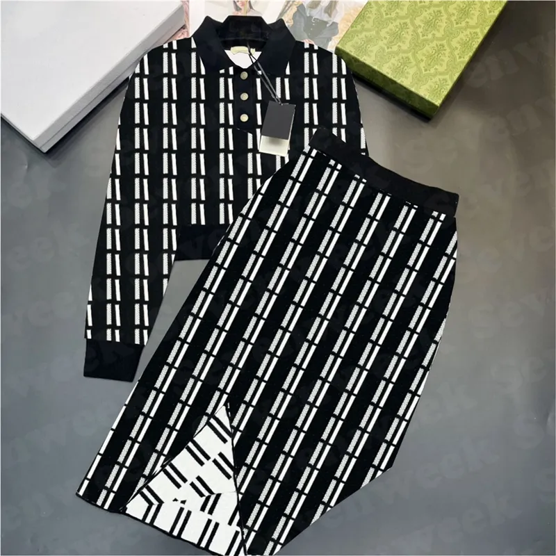 Polo Letter Sweaters Dress Clothing Set Womens Designer Knitting Hoodie High midje Wrap Hip kjolar Två bit