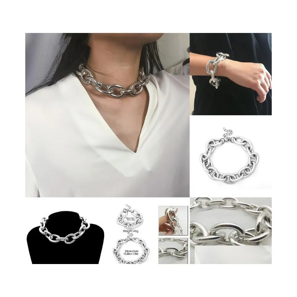 イヤリングネックレスパンクビッグチャンキーチェーンNeaddba Collar Statement 2021 Steampunk Hip Hip Hip Aluminum Bracet Anklet Women Jewelry Set DHXJG