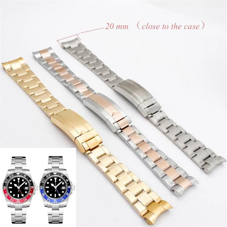 Bracelets de montre Bande passante applicable 20 mm Accessoires de boîtier Bracelet GMT Boucle de verrouillage coulissante Bande en acier inoxydable solide 294A