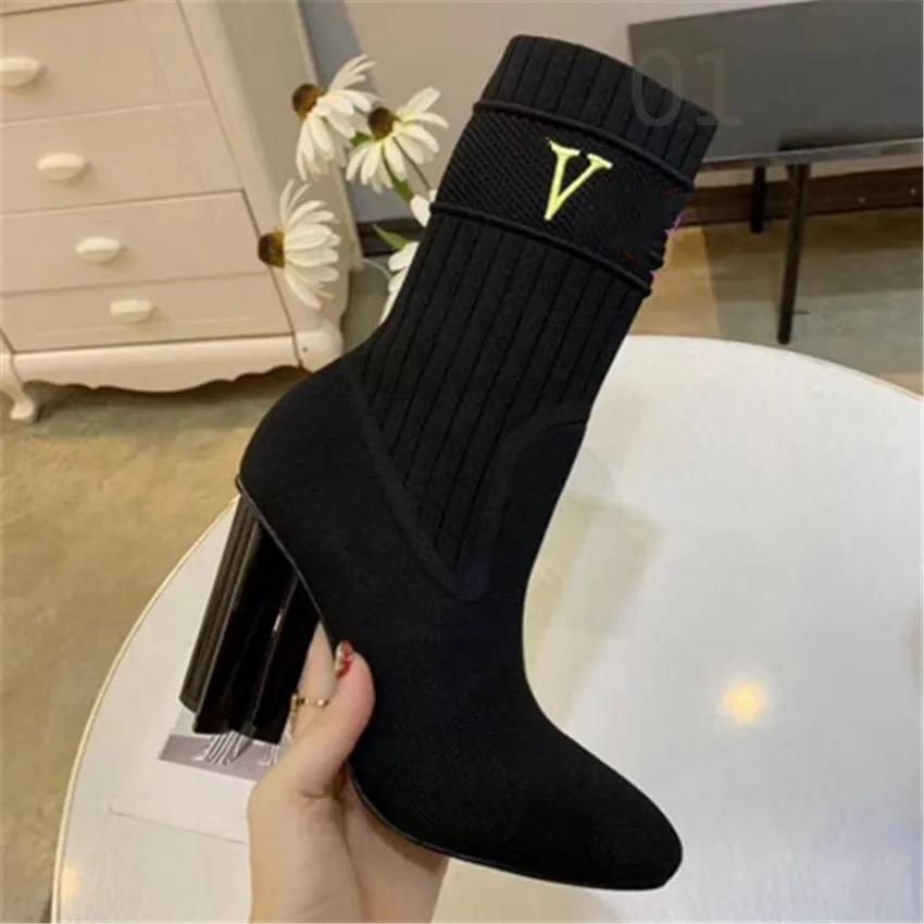 Luxury Design Boots Louiseity Fashion Women Retro Decoration Winter Warm Snow Non slip High Heel Martin Knight Tassel Casual Socks Boots Viutonity 03-029