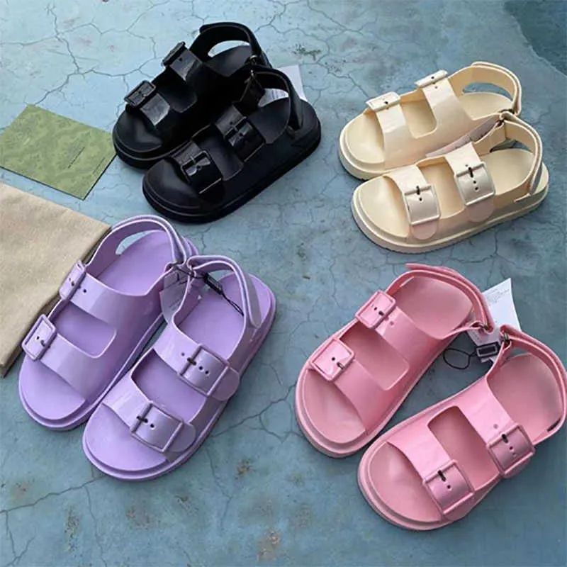 2022 Designer Women's Sandal With Mini Double G Strap Buckle Rubber Sole Platform Sandals Candy Cartoons Slides Summer Beach Casual Shoes With Box 299