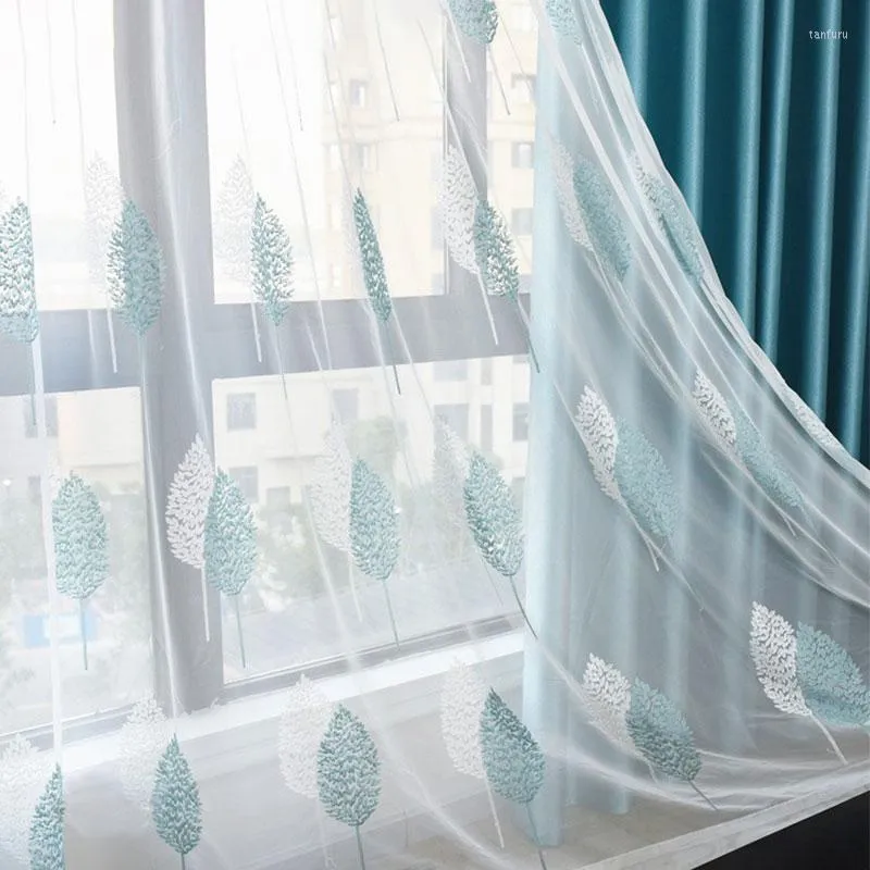 Gardinvit ren broderade gardiner f￶r vardagsrummet sovrum k￶k tyll voile f￶nster behandling draperier