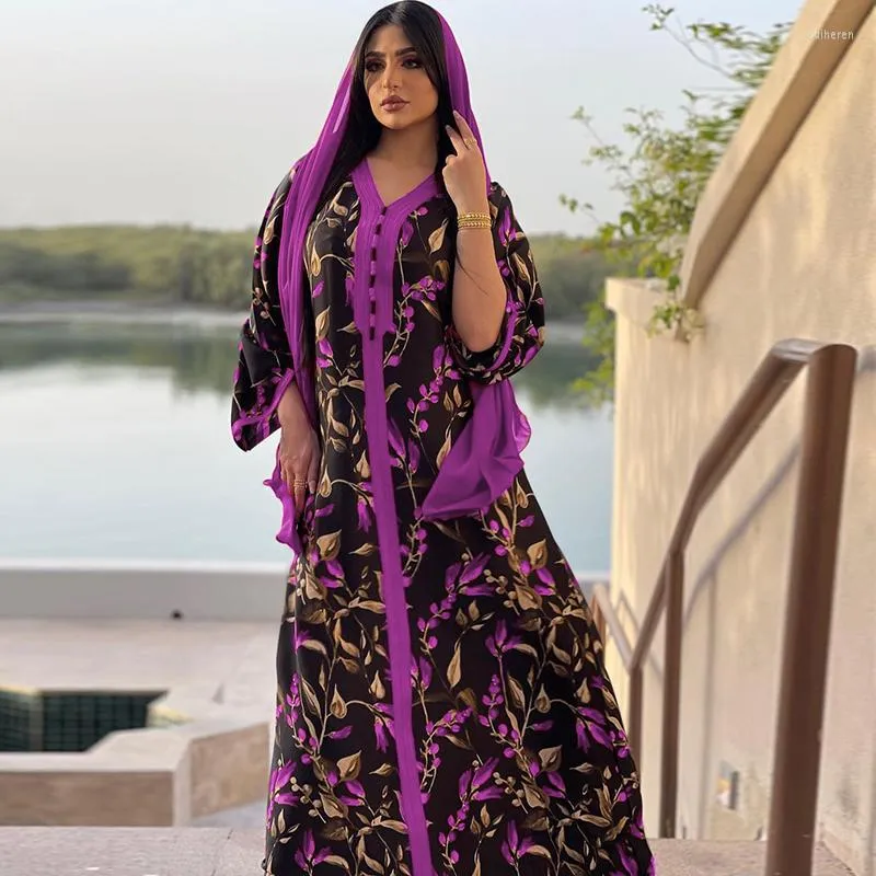 Etniska kläder 2022 Dubai Jalabiya Mellanöstern Turkiet Marockan Caftan Arabic Oman Muslim Hijab Dress for Women Ramadan Eid Abaya