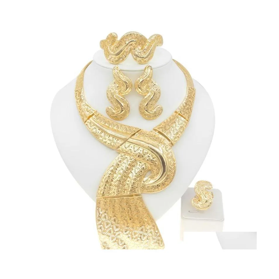 ￖrh￤ngen halsband senaste brasilianska guld italienska designstil ￶verdrivna ringsmycken set bankett semester g￥va droppleverans set dh10i