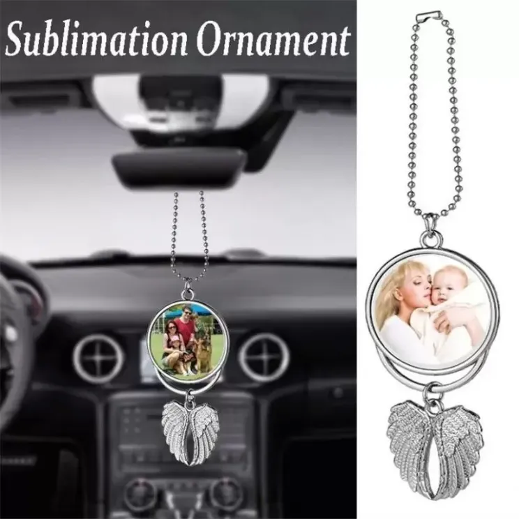 DHL Sublimation Blanks Car Accessories For Party Favor Angel Wing Necklaces Pendants Car Pendant Rearview Mirror Hanging Charm Ornaments ss1223