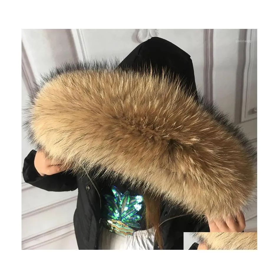 Scarves 100 Large Real Natural Raccoon Fur Collar For Winter Down Parkas Coats Luxury Warm Women Female Jackets1 Drop Delivery Fashi Dhryf