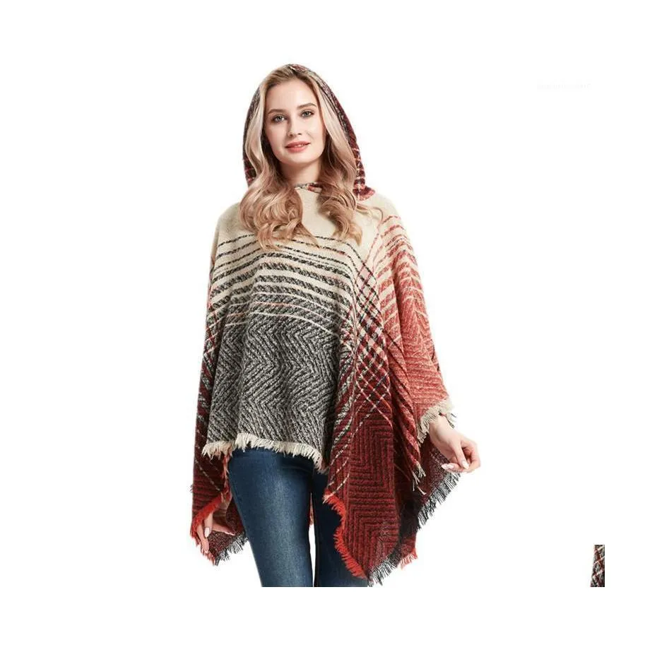 Écharpes 2021 Design de mode Poncho Femmes Hiver Ombre Cape Femme Écharpes pour femmes en cachemire tricot