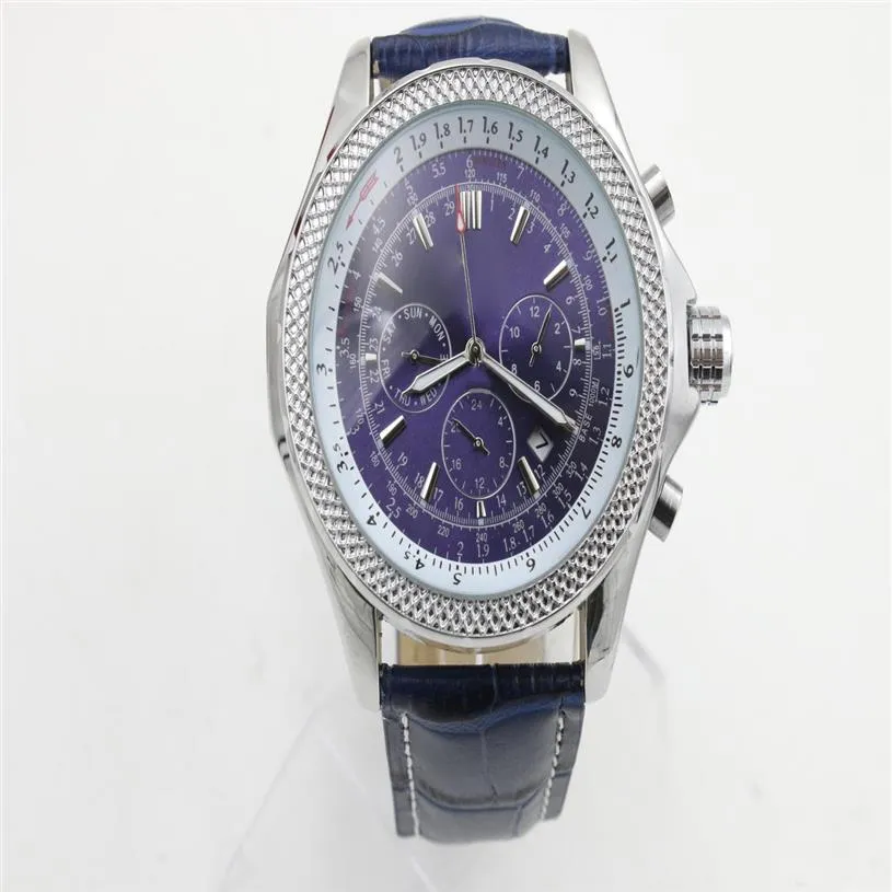 God kvalitet 1884 Datum Automatiska mekaniska m￤n Titta p￥ Leatcher Blue Dial Wristwatch Men's Watche Buckle Six-Pin Multi-FuncTio246o