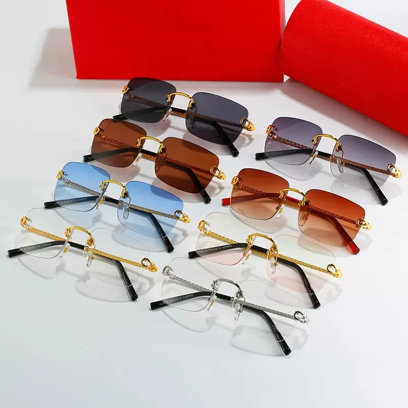 Occhiali da sole firmati da uomo Occhiali da sole Leopard Head Composite Metal Montatura senza montatura da vista Classic Rectangle Square Luxury gold sun sunglass carti frame