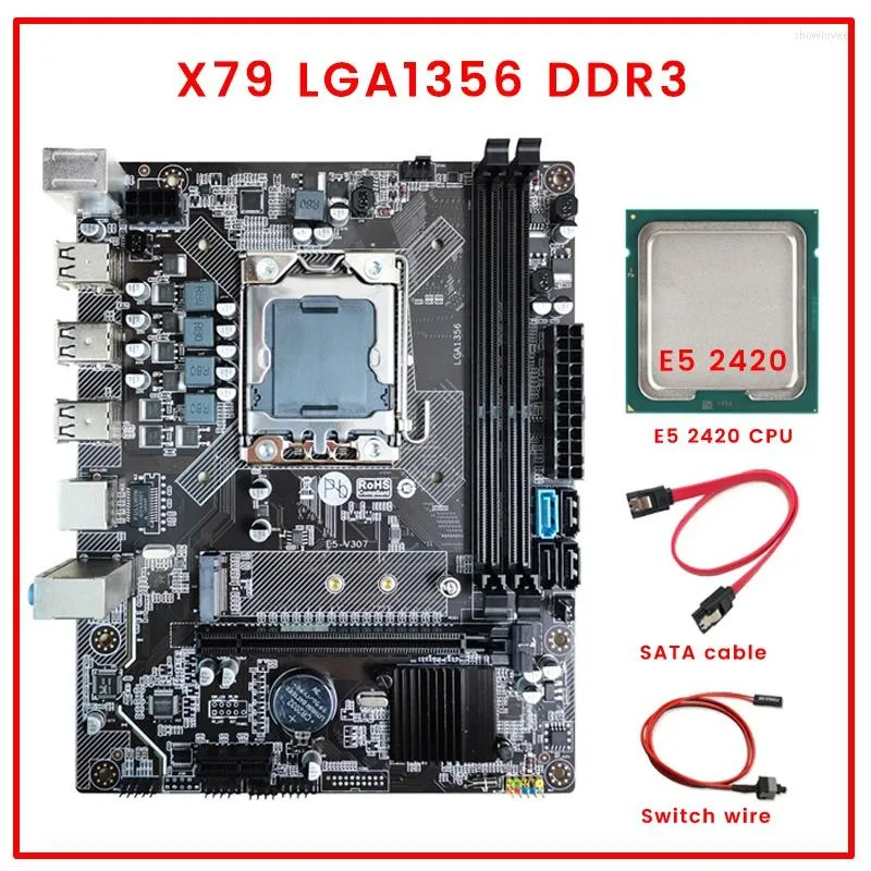 マザーボードX79マザーボードE5 2420 CPU SATAケーブルスイッチLGA1356 2XDDR3 ECC REGメモリスロットM.2 NVME SATA3.0ゲーム