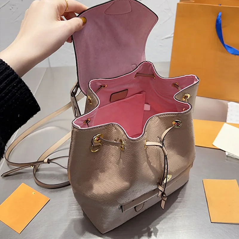 Old Flower Backpack Embossed Leather Backpacks Women Drawstring Handbag Large Capacity Satchels Fashion Schoolbag Travel Duffle Bags
