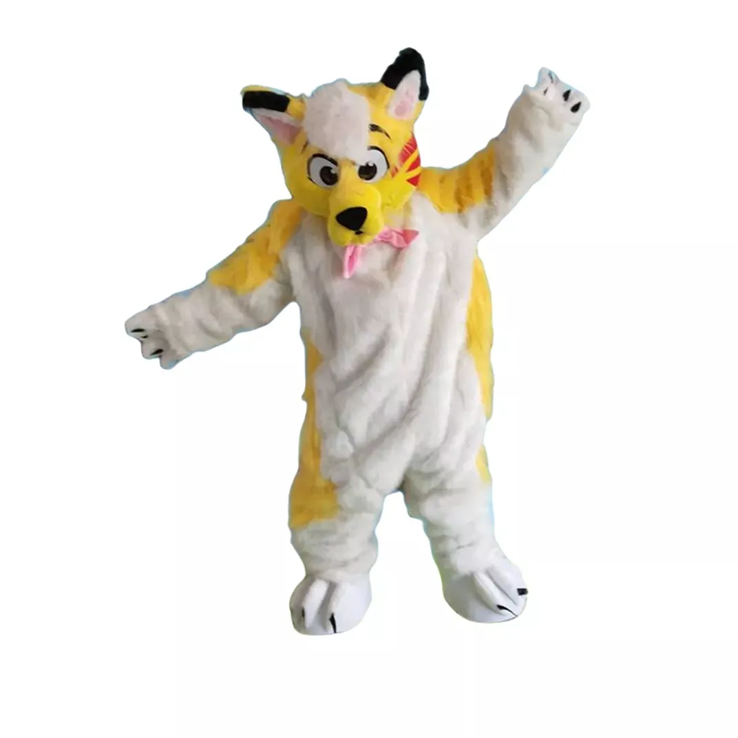 Yellow Long-Haired Husky Fox Dog Cartoon Mascot Costume Adult Animals Character Dress Halloween Xmas Parade Suits Outlet