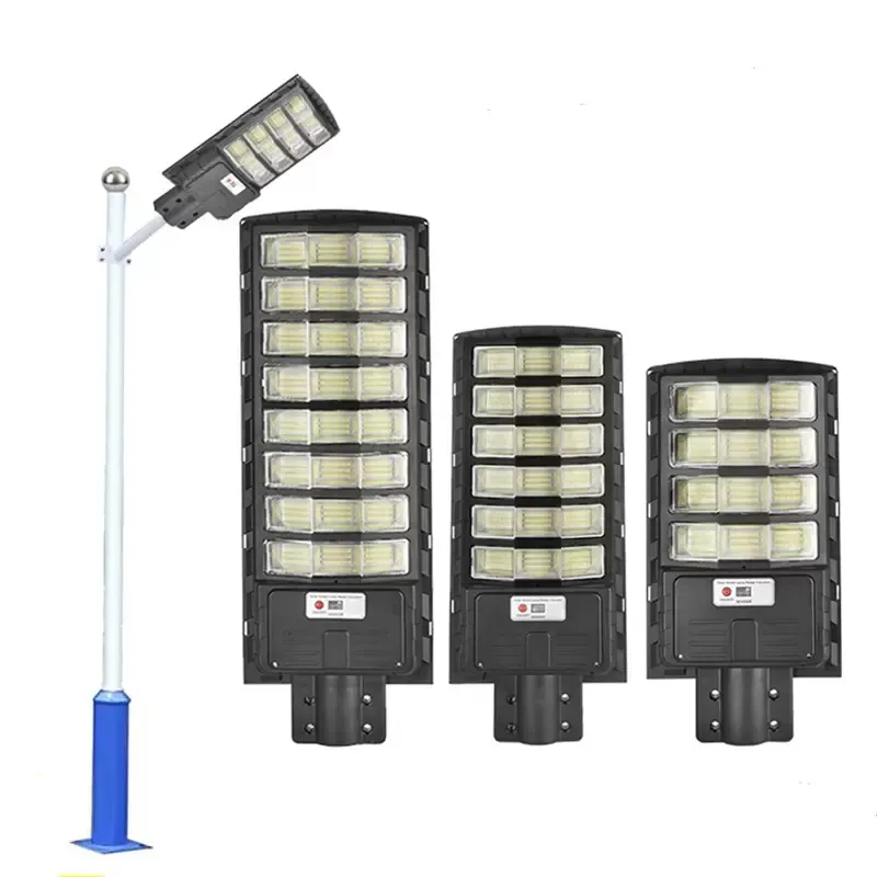 Integrazione 400W 600W 800W LED Lampione stradale solare Lampada solare da esterno con telecomando IP65 Sensore di movimento impermeabile 6500K Luci di inondazione per luce diurna per giardino