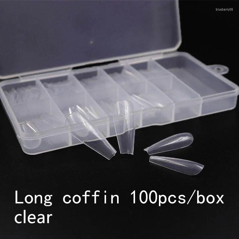 False Nails 100pcs/box Clear/Natural/white Nail Art Tips Coffin Flat Shape Full Cover Manicure Fake