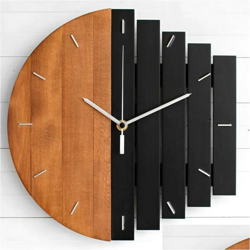 Wall Clocks European Abstract Industrial Style Creative Big Clock Living Room Bedroom Personality Wooden Quartz Watch Lb91203 Drop D Dhnwz