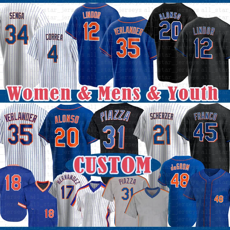 Francisco Lindor Justin Verlander Baseball-Trikot 35 4 New Pete Alonso York Carlos Correa Kodai Senga Max Scherzer David Robertson Mike Piazza Keith Hernandez Lee