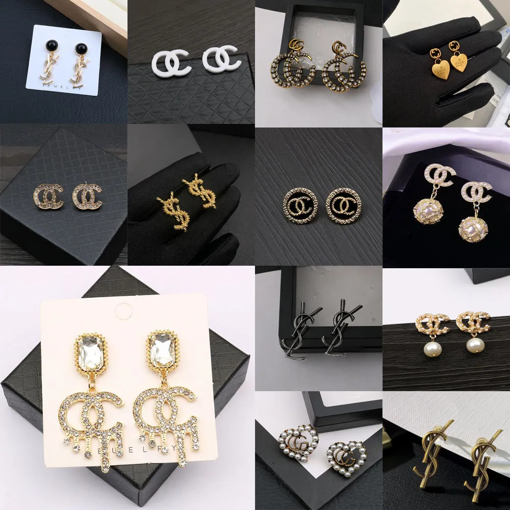 2024 Random Send Designers Letters Stud Women Luxury Brand Earring Crystal Rhinestone Pearl 18K Gold Plated 925 Silver Wedding Party Jewerlry