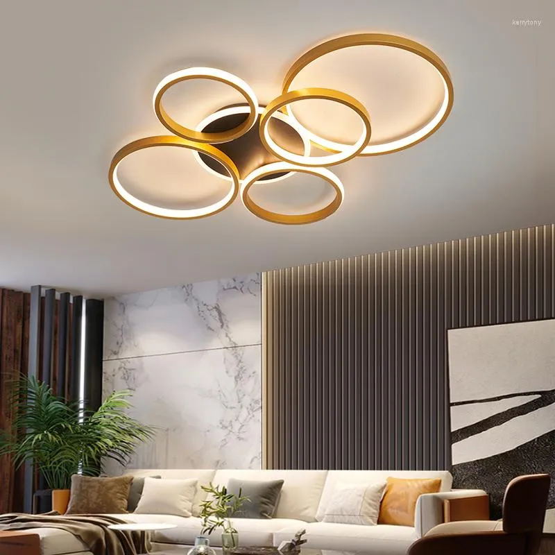 Lampadari Lampadario a soffitto moderno minimalista Luci per soggiorno Sala studio Camera da letto AC85-265V Apparecchi a led colore nero / oro