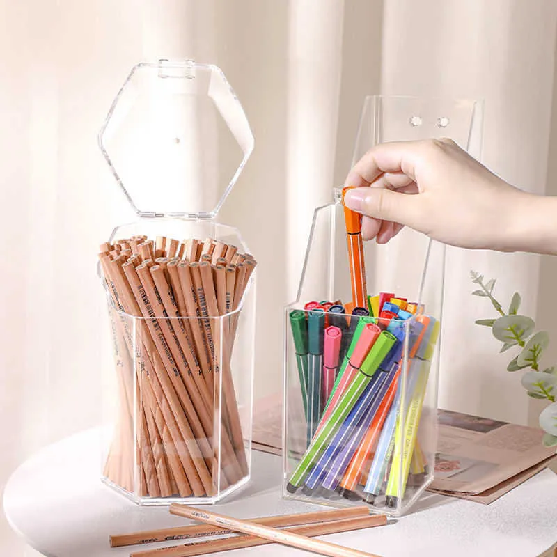 Multi-function Desktop Organiser Stationery Storage Box Makeup Organizer Office Pen Holder Brush Transparent Acrylic Shelf