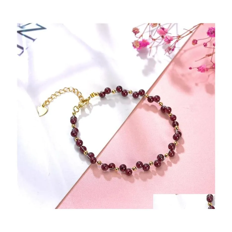 Charm Bracelets Natural Garnet Bracelet For Women Handmade 4Mm Crystal Bangle Lucky Color Fashion Jewelry Wristband Gifts B429 Drop D Dhcre
