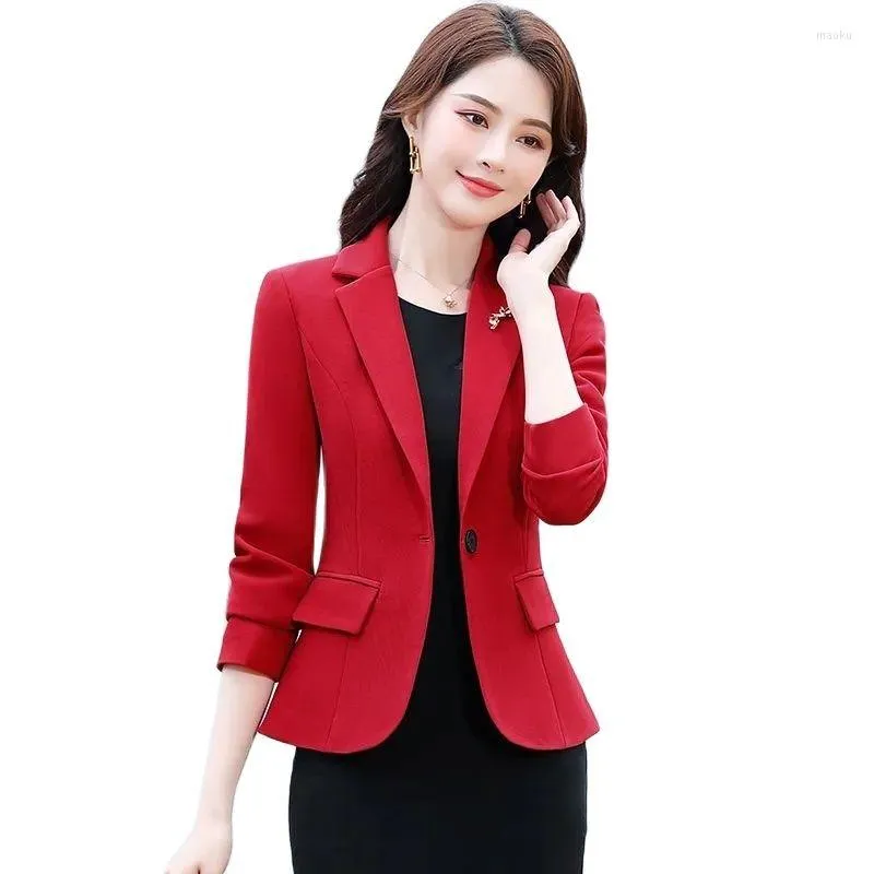 Abiti da donna Blazer nero rosso Abiti da donna Corea Moda Giacca corta a un bottone Giacca da ufficio da donna Capispalla Casual Top Primavera