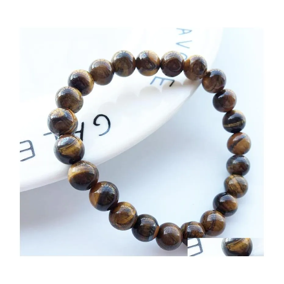 Beaded Natural Tiger Eye Stone Bracelets 8Mm Yoga Nce Beads Buddha Prayer Elastic Bangles For Men Women Jewelry Gift Drop Delivery Dhd0E