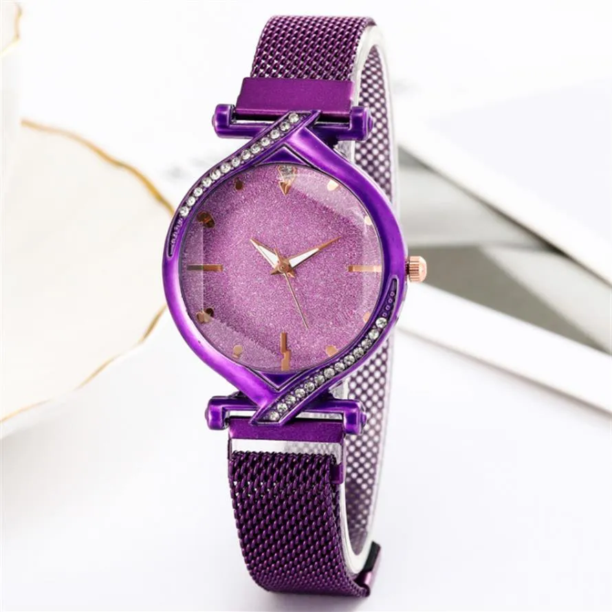 26mm Di￢metro Dial de estrela Diamante simples Diamante feminino assistir fivela magan￩tica confort￡vel malha brilhante quartzo quartzo feminino 300v