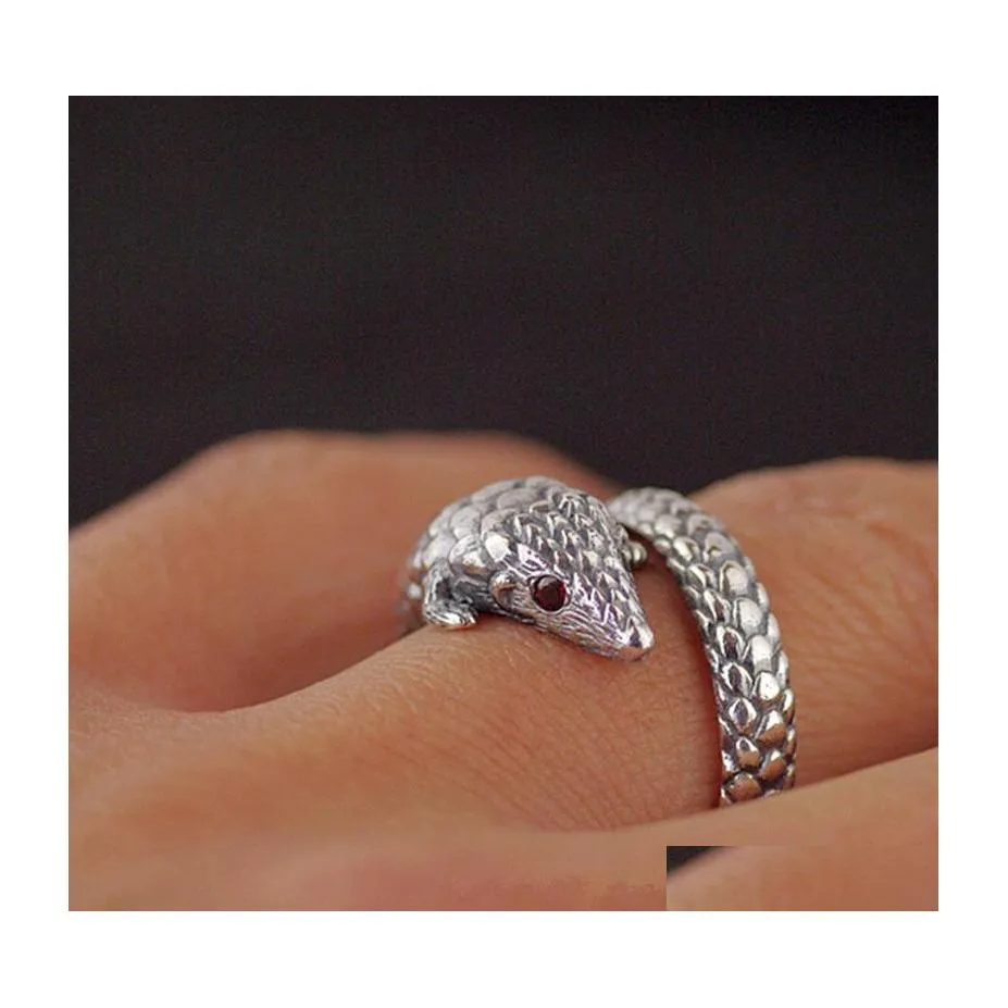 Anneaux de mariage Bague Pangolin Antique Sier Femmes Rétro Bruni Réglable Animal Armadillo Bijoux Livraison Directe Dhjgd