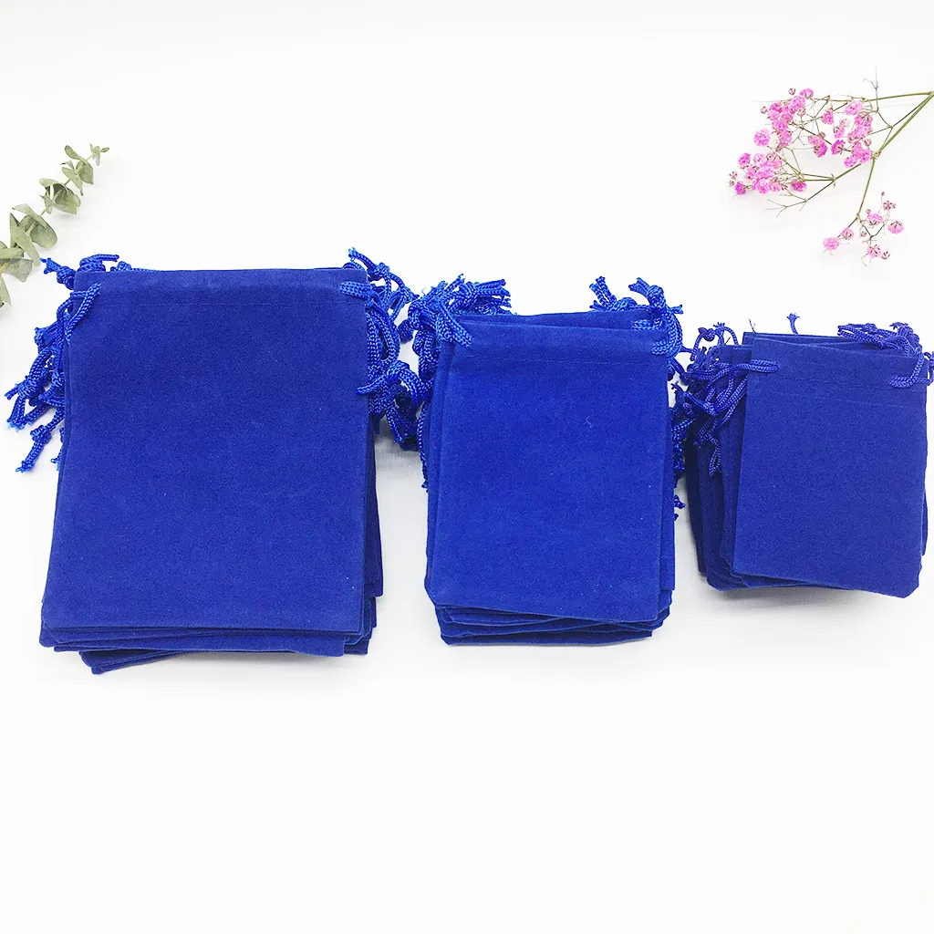 100PCS / Lot Velvet Jewelry Gift Wedding Bags Navy blue 5X7cm Brace Strap Pouches Wholesale Christmas Party 7x9 10x12cm