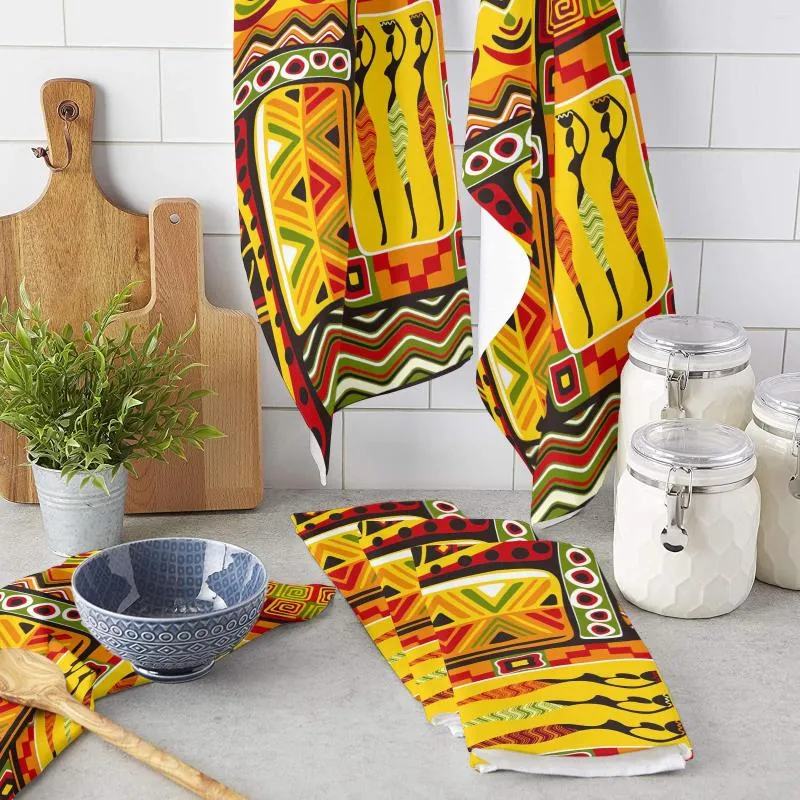Towel African Women Geometric Shapes Kitchen Microfiber Rags Cleaning Cloth Home Washing Dish Tools