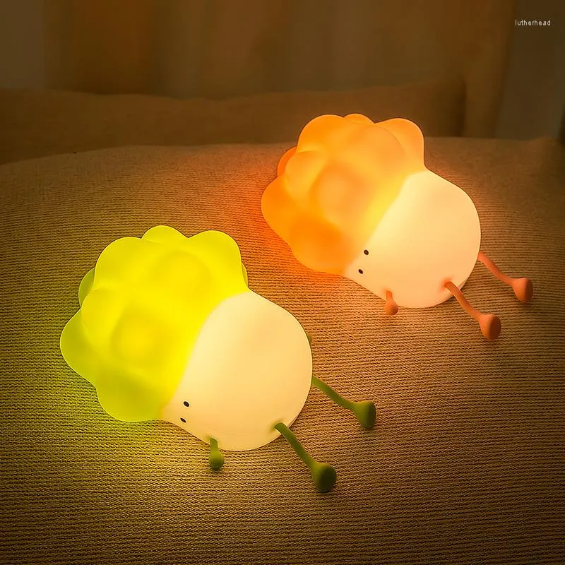 Night Lights Cartoon LED Vegetable Cabbage Rechargeable Dimming Tap Lamp For Kids Children Bedroom Room Decoration Gift