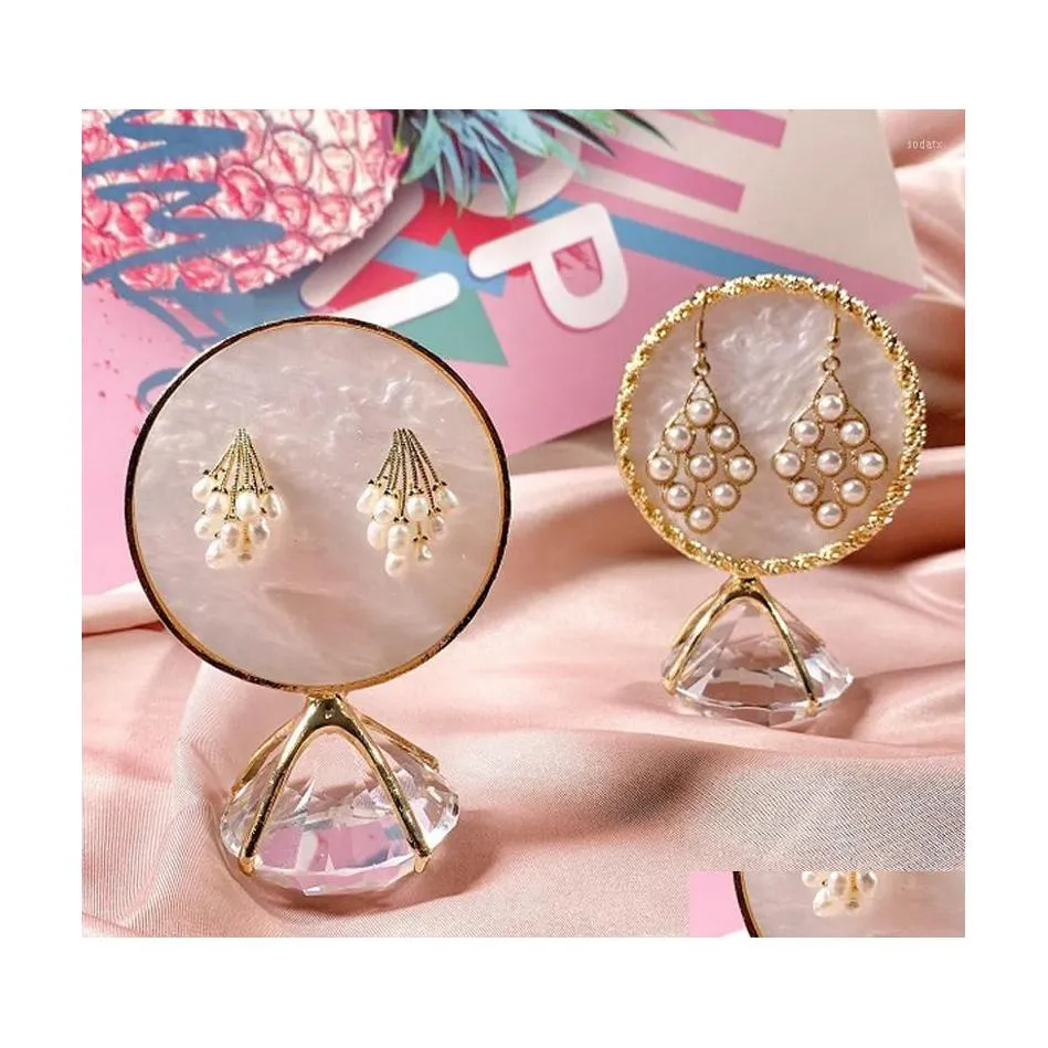 Jewelry Pouches Bags Pouches Resin Round Earring Display Holder Stand Stud Organizer Crystal Diamond Drop Delivery Packaging Dh4Tb