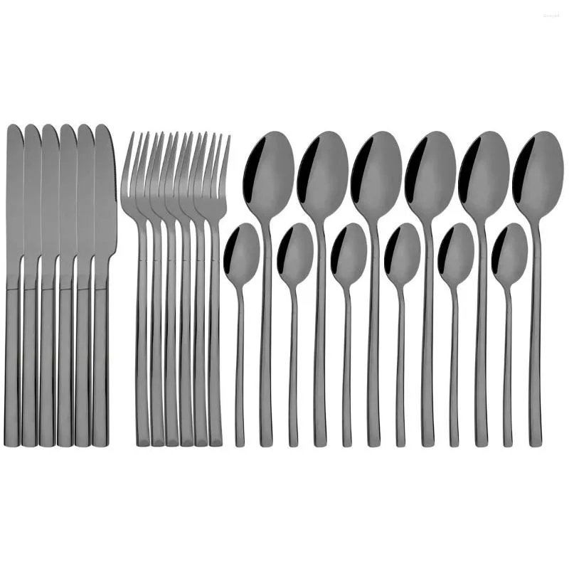 Ужин наборы посуды роскошные черные набор западных ножей вилки ложки столовые зеркало зеркало из нержавеющей стали столовые приборы кухонные серебро кухонные серебро