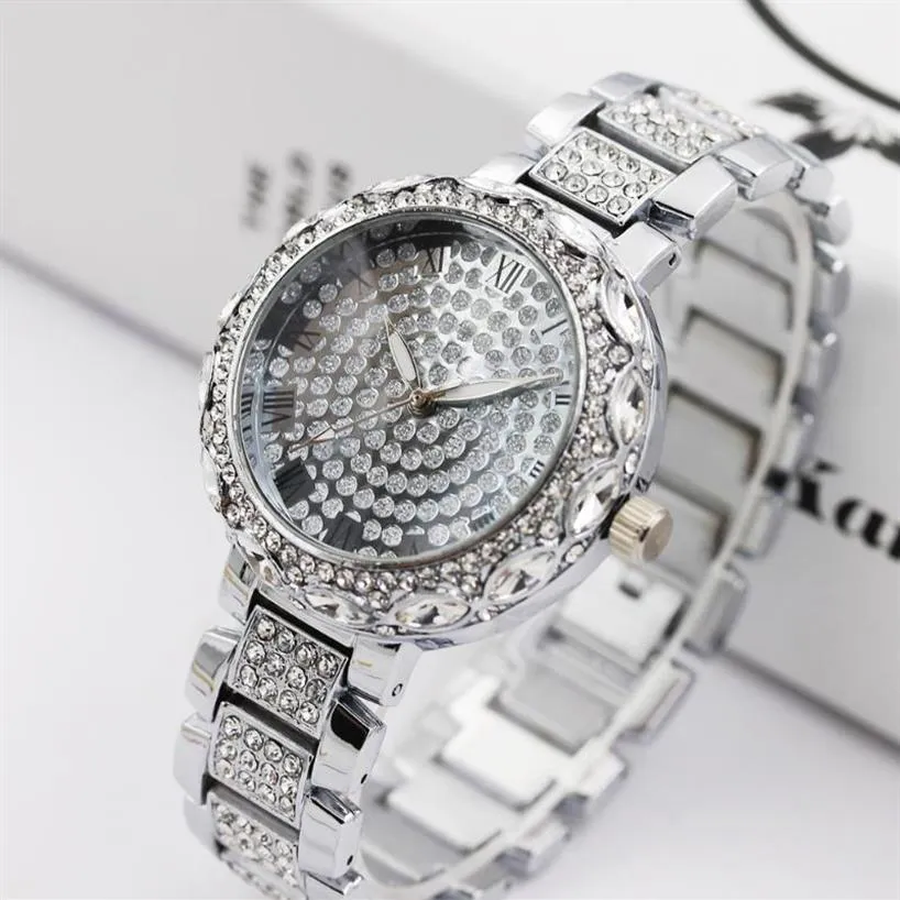 Relógios femininos Women Golden Watch for Lady Luxury Designer Brand Crystal Diamond Bracelet Bracelet Wristwatch Watch Relogio feminino268a