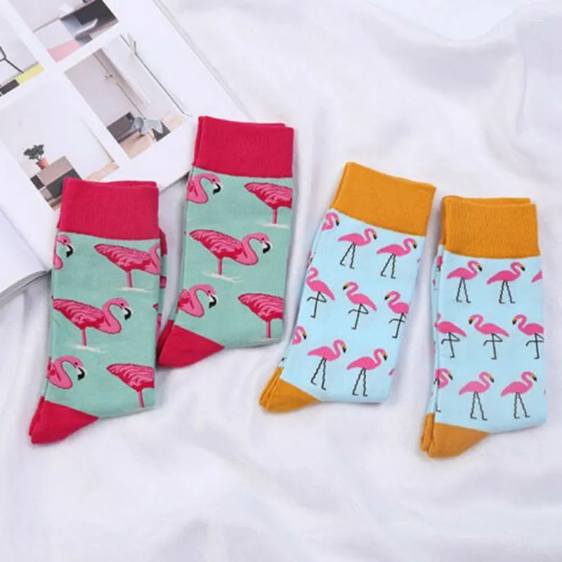 Heren sokken mannen casual middelste buis kous mode fancy flamingo's bedrukt kleurrijk elastisch zacht