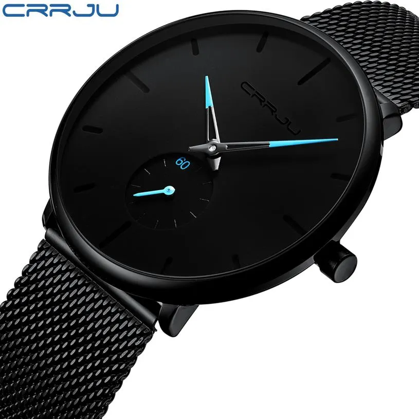 Crrju Fashion Mens Watches Top Brand Luxury Quartz Watch Men Casual Slim Mesh Steel Waterproof Sport Watch Relogio Masculino Stude309i