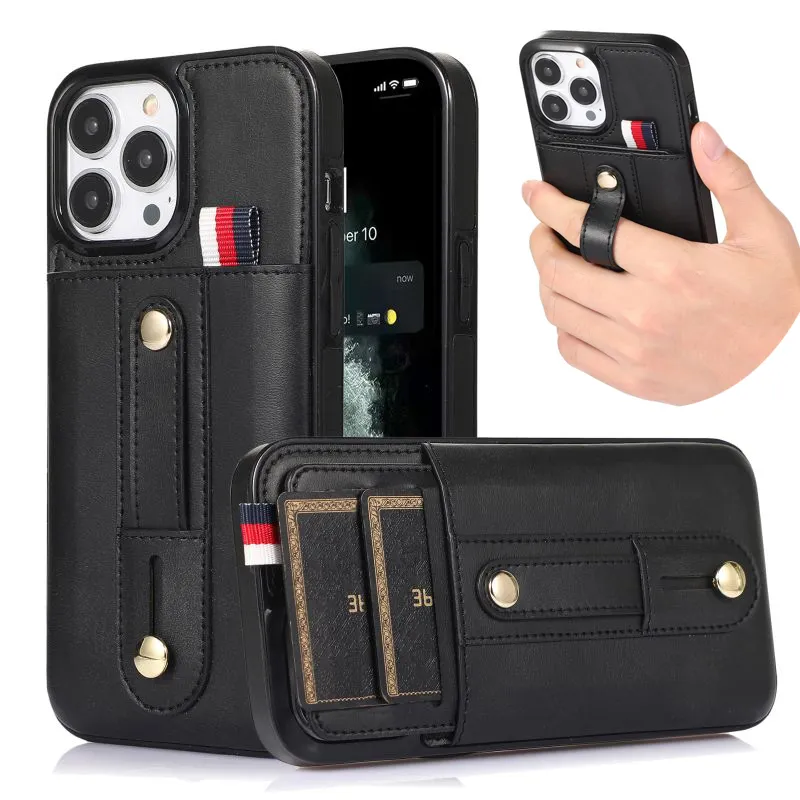 Trek lederen standaard houder flip wallet cases zakelijke creditcard slots multifunction pack protive shockproof cover voor iPhone 14 13 12 11 pro max xr xs 8 7 6 plus