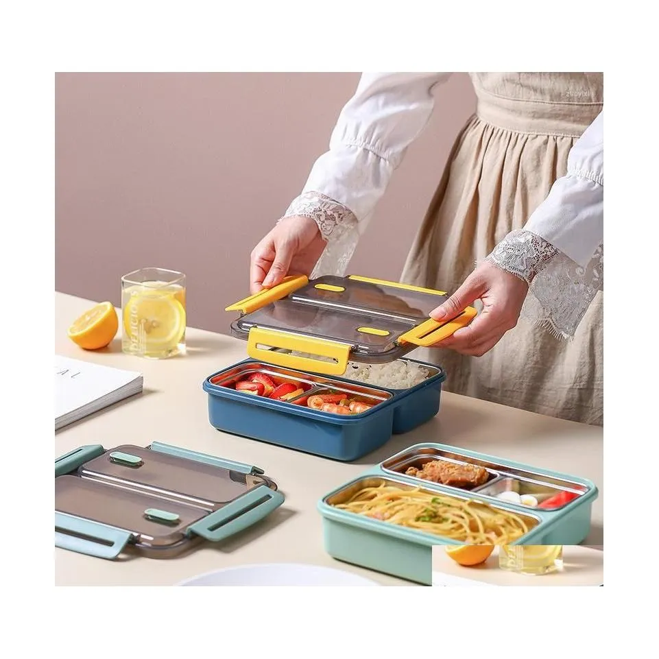 Servies Sets 2/3Grid 304 Roestvrij Staal Bento Lunchbox Student Werknemer Draagbare Container Opslag Thermische Keuken accessoires Dhq7L