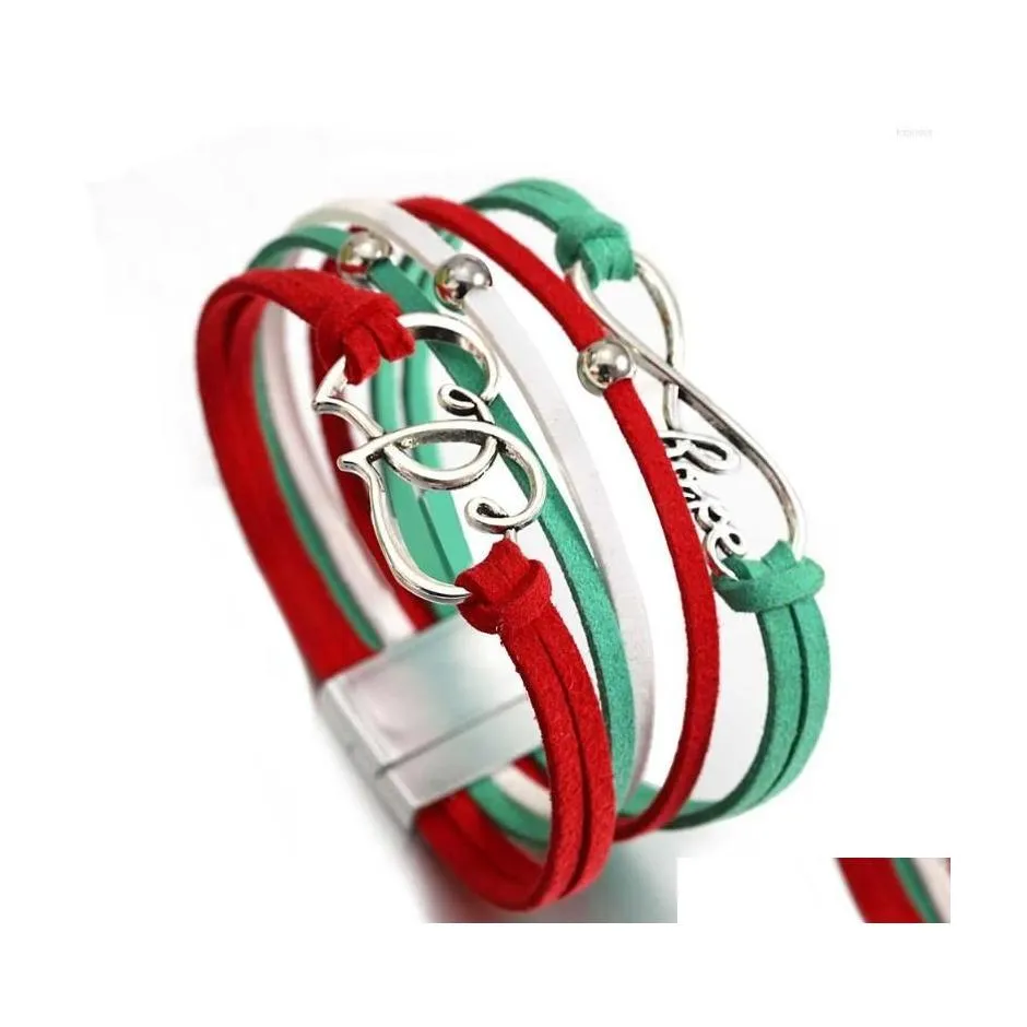 Bracelets de charme amorcome boho amor coração para mulheres garotas vermelhas de couro verde pulmão casal amizade de Natal jóias dro dhjc3