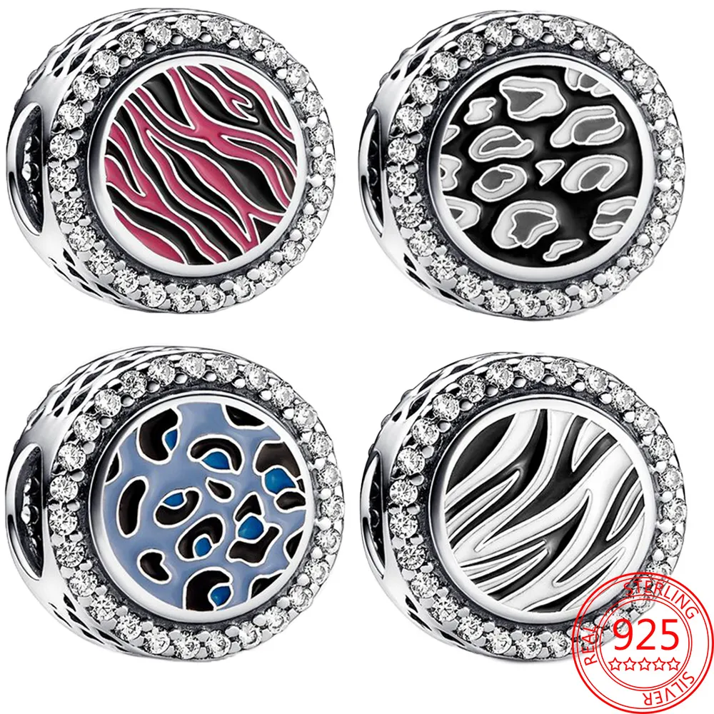 Nowy popularny 925 srebrnych koralików Sterling Color Round Animal Zebra Charm Oryginalna bransoletka Pandora Pani Jewelry 1