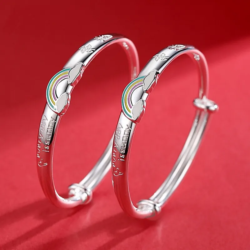 1 زوج جميل أسوار الطفل S999 Silver Rainbow Barcelts Bracelets for Baby Boys Girls Night Birthday Gift