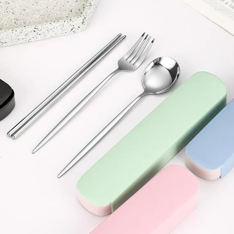 Dijkartikelen Sets Portugal Roestvrijstalen set Spoon Fork Chopsticks Portable servies Dragerwerk driedelige studentenreizen met studenten