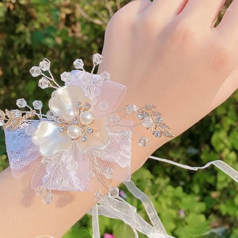 Bracelet Bowknot Bracelet Mariage Demoiselle D'honneur Poignet Fleur Petit Frais Et Beau Blanc Délicat Sœur Groupe Dentelle Bijoux