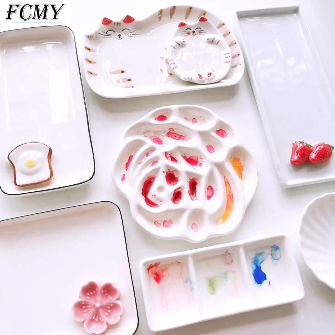 Wholesale Kawaii Kitten Ceramic Palette White Porcelain Platter Watercolor  Painting Dish For Office And Professional Use Art Supplies From Massam,  $12.89