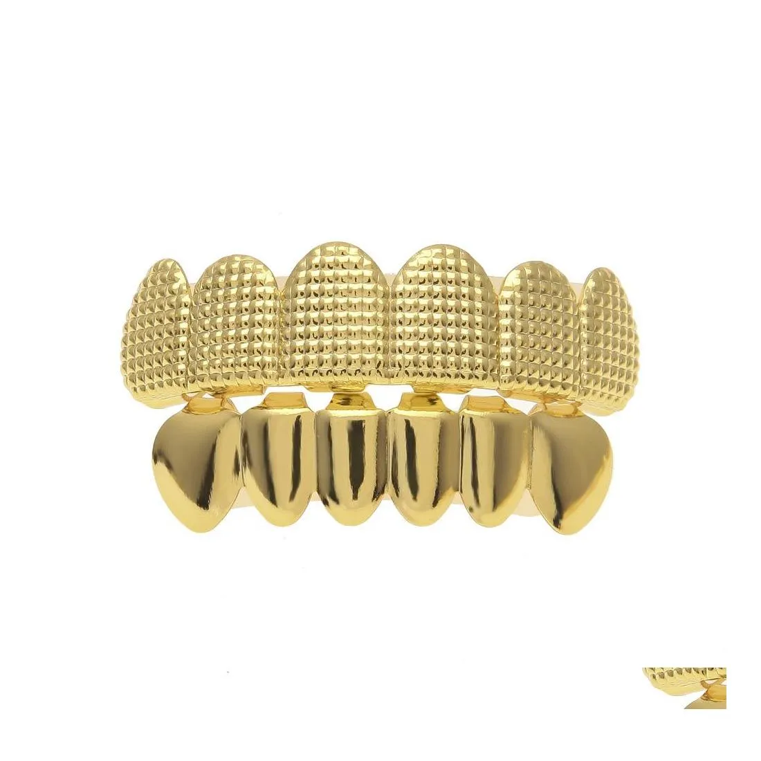 Grillz Dental Grills Hip Hop Mens Top Bottom Teeth Grillz Set Gold Sier Lattice False для женщин Хипхоп -рэп