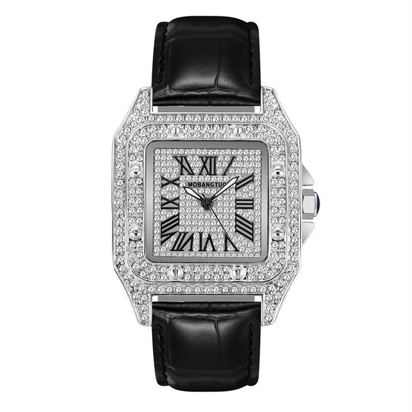 Top Watch Donna Quarzo Impermeabile Completamente Diamond Ladies Silver Square Coppia di orologi con strass da polso274Z