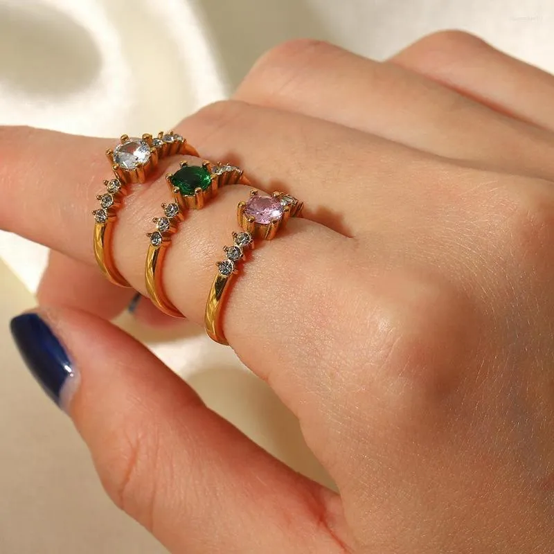 Pierścionki ślubne 18K Złoty Pierścień ze stali nierdzewnej Anilos Mujer Biżuteria Estetyczna cyrkon Otwarta Bague Femme Ringen Vikings Akcesoria Fidget