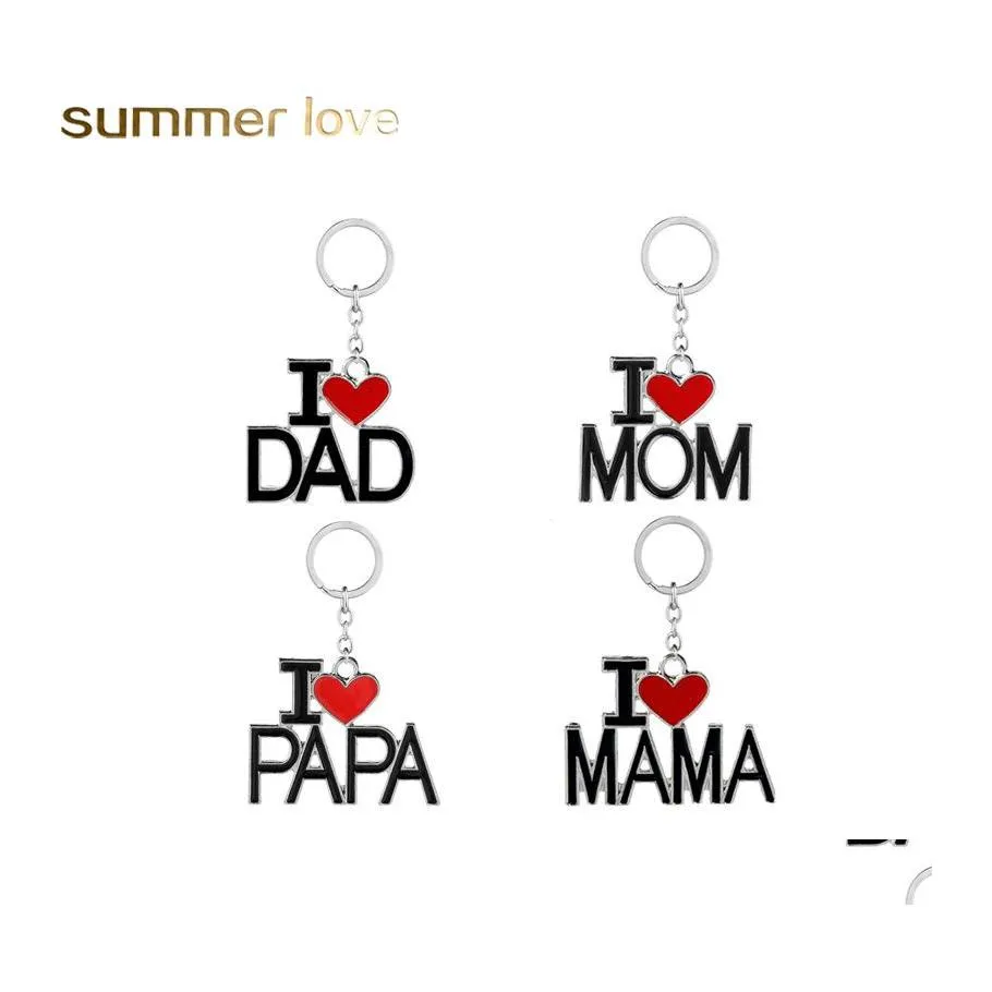 Nyckelringar Fashion Family Pappa Mamma Keychain Accessories Letter Red Heart Love Chains Jewelry For Mother Father Valentine's Gift I Drop Dhoc7