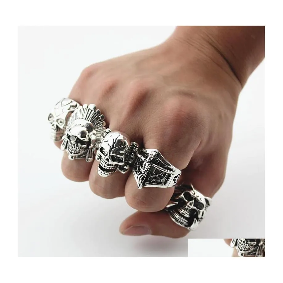 Band Ringen Gothic Skl Gesneden Grote Biker Heren Antisier Retro Punk Voor Mannen S Mode-sieraden In Bk Groothandel Drop levering Ring Dh4Po